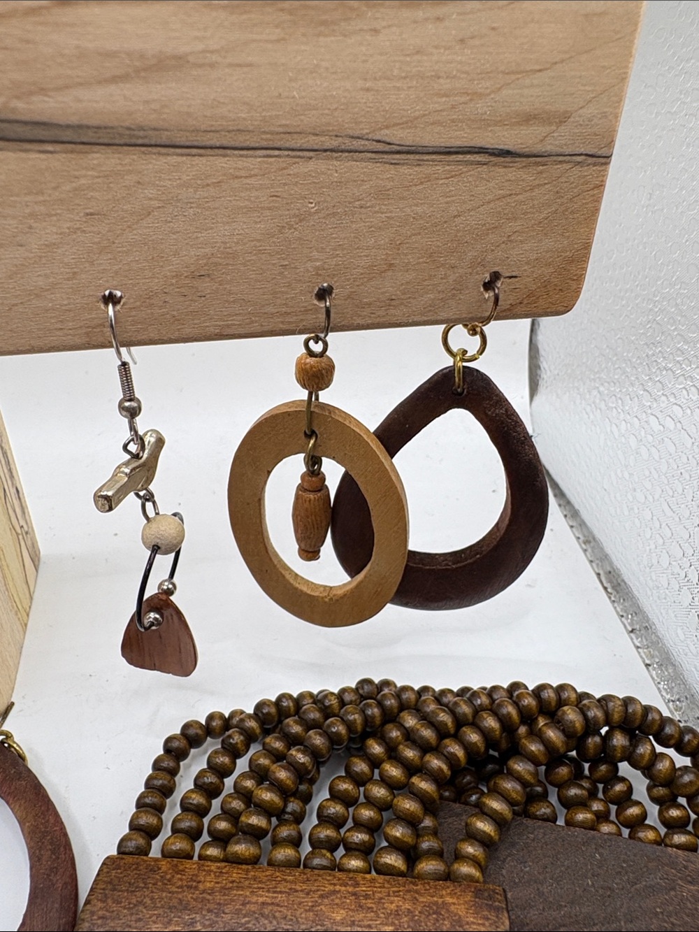 Bohemian Wood Beaded Bracelet and Earrings - Picture 2 of 4